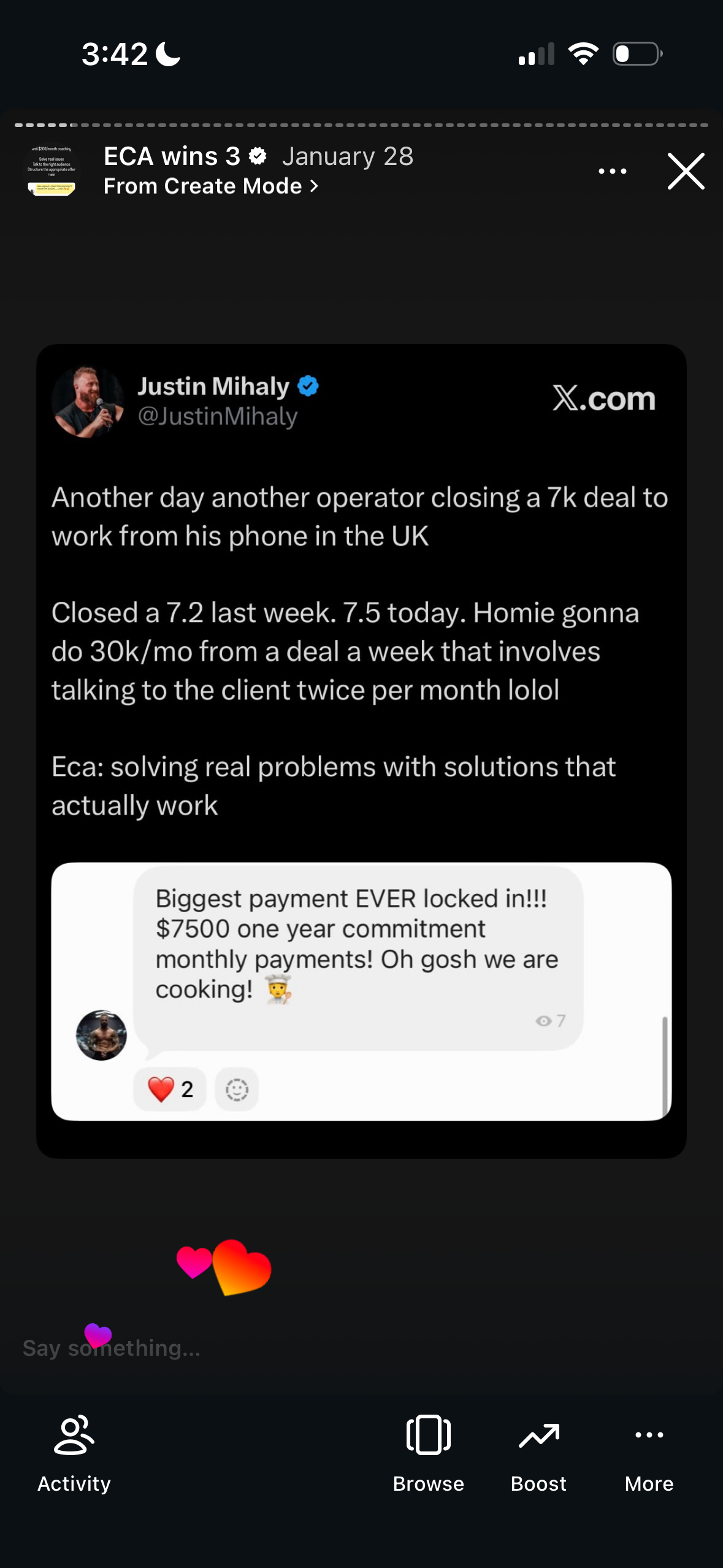 Revenue screenshot from Liam O. in Boston