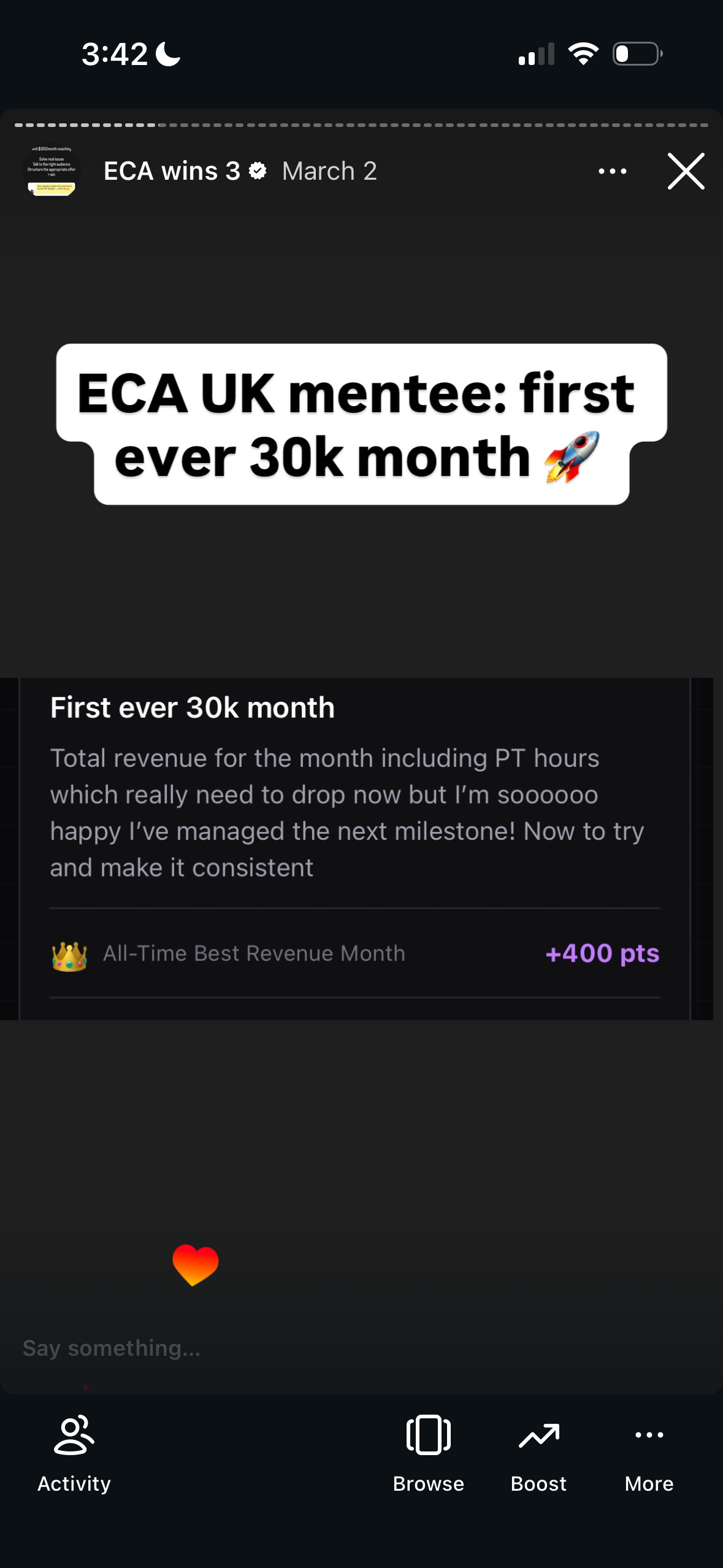 Revenue screenshot from Colin W. in Indianapolis