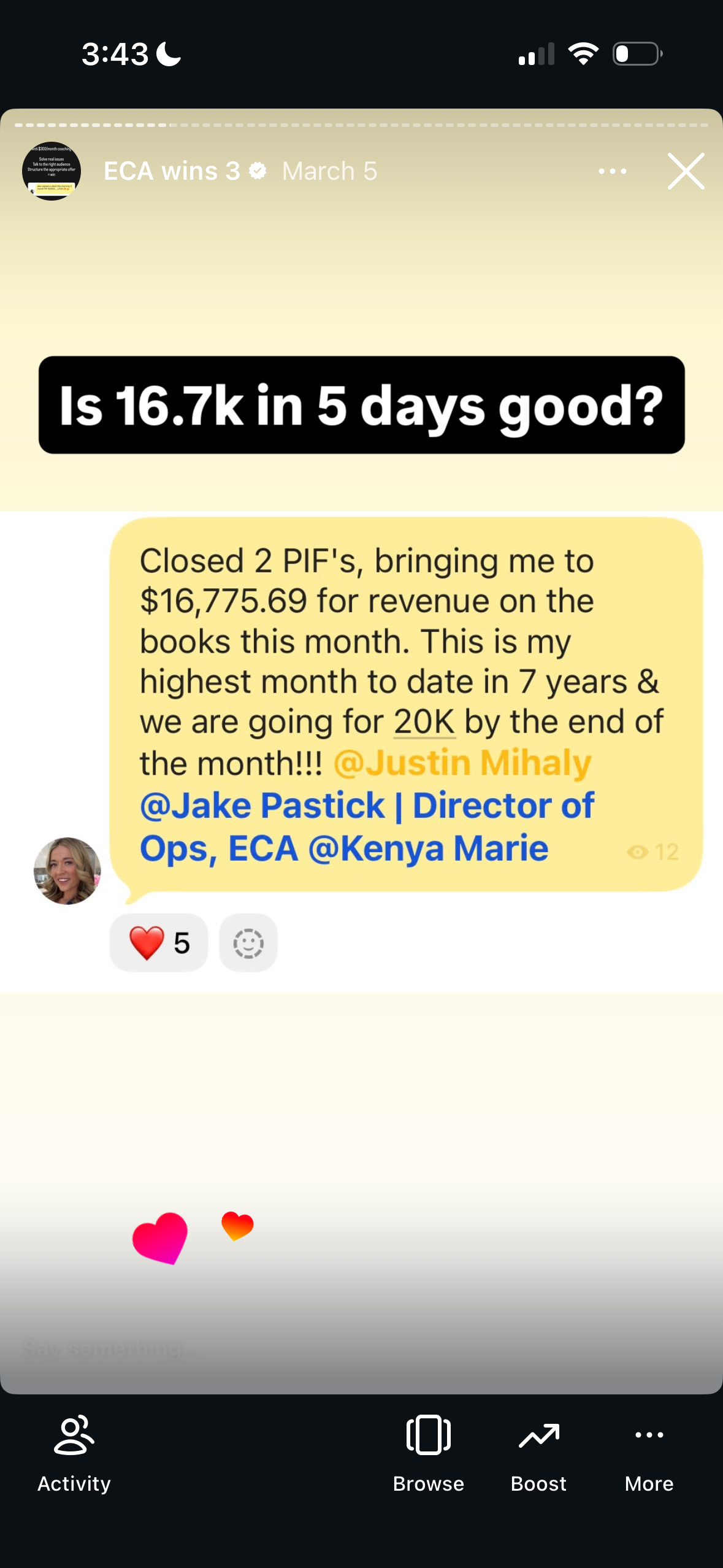 Revenue screenshot from Rachel G. in Phoenix