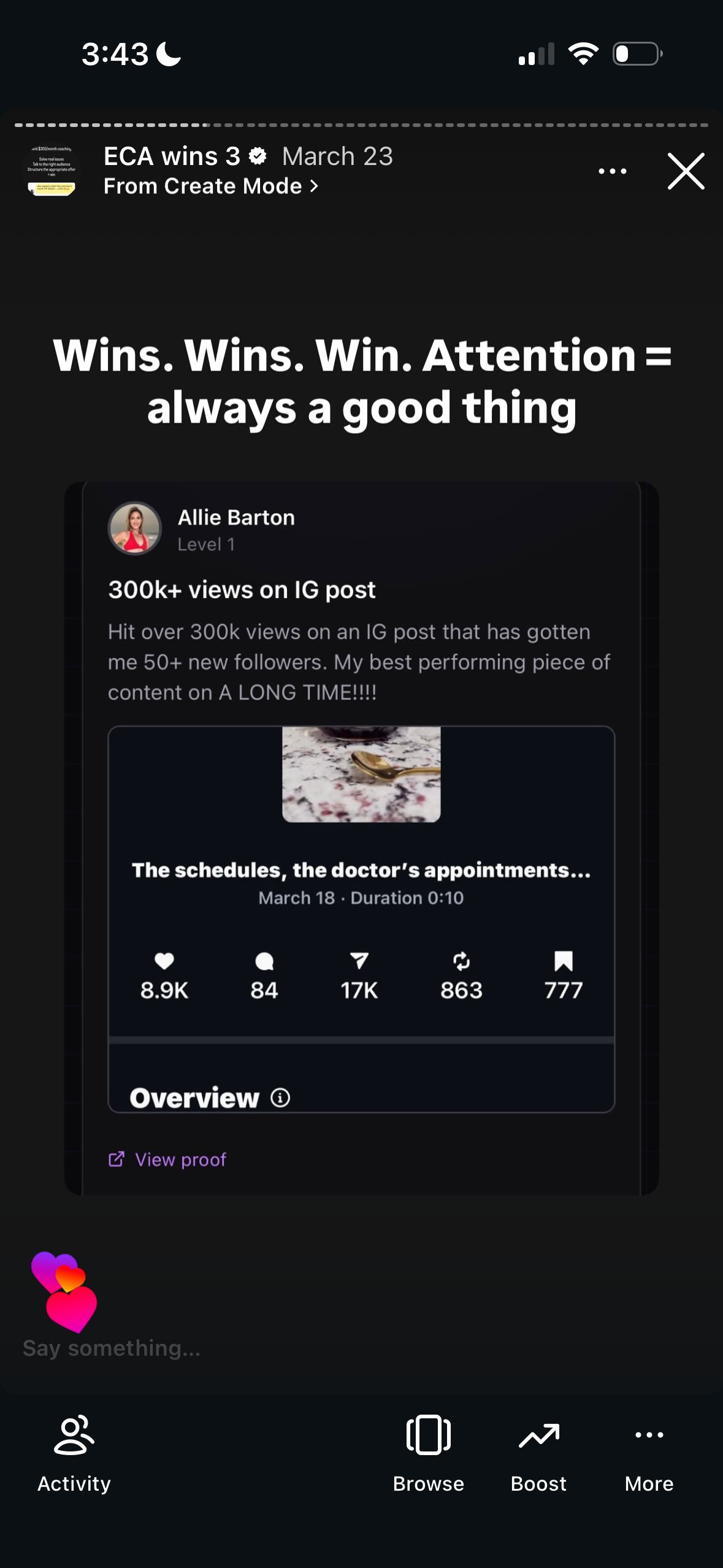 Revenue screenshot from Allison B. in Columbus