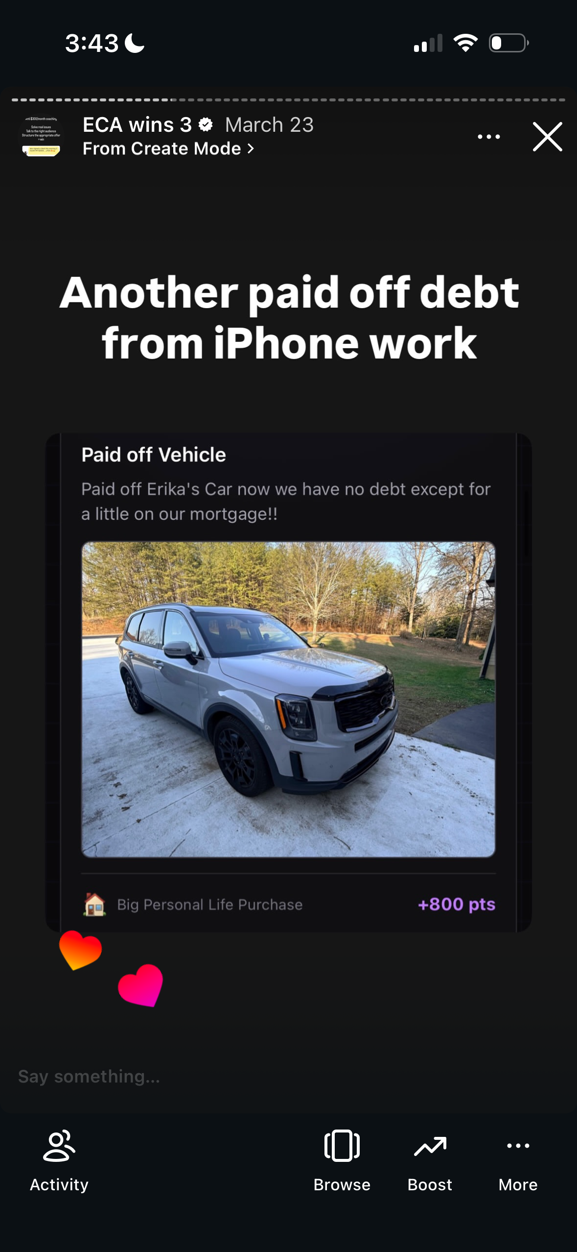 Revenue screenshot from Erika D. in Houston