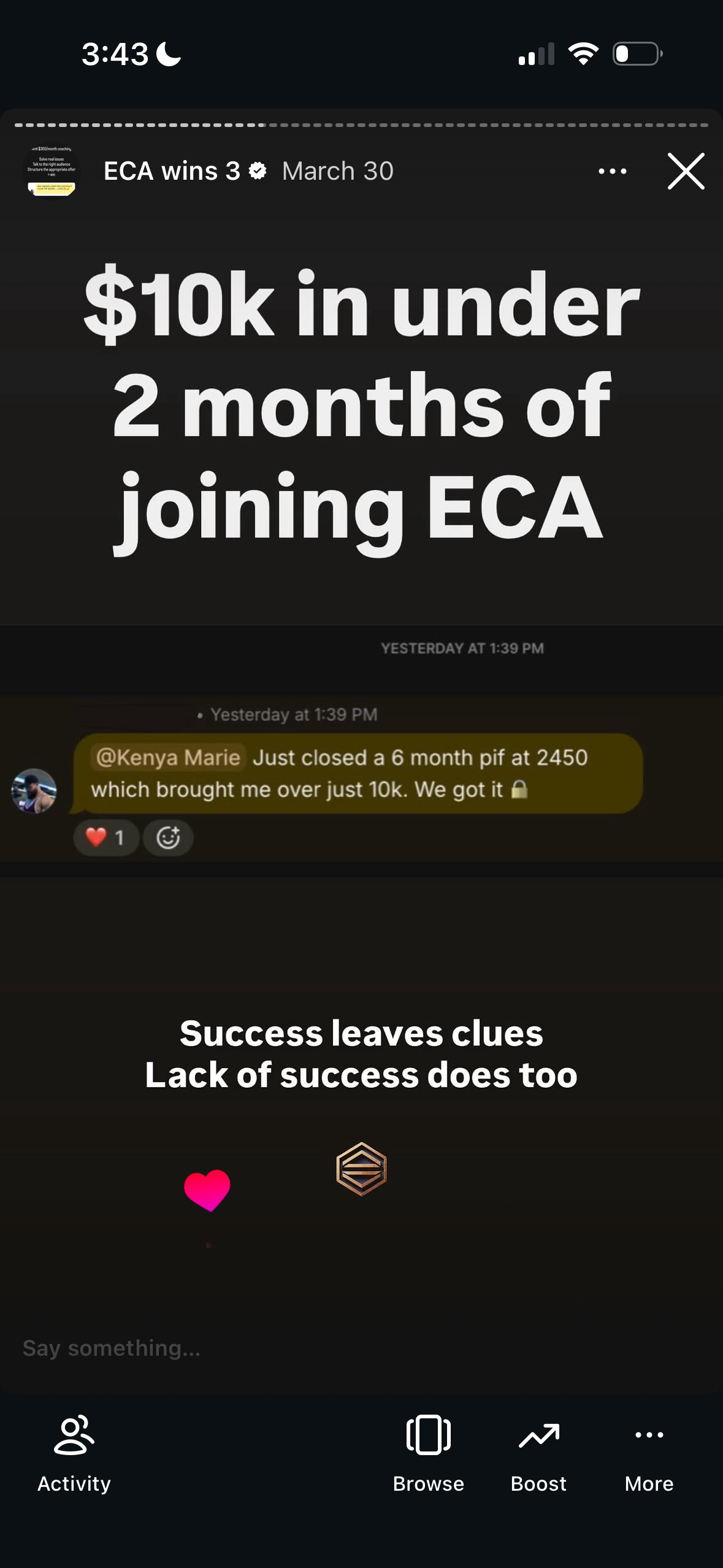 Revenue screenshot from Travis B. in Indianapolis