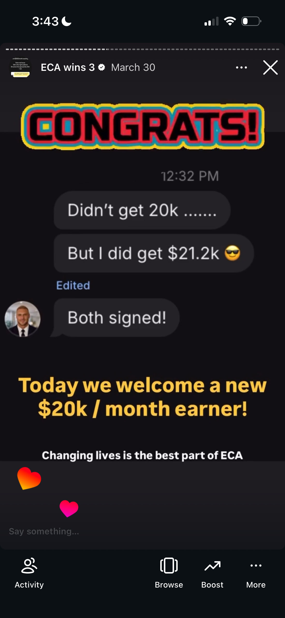 Revenue screenshot from Sophia T. in Boston