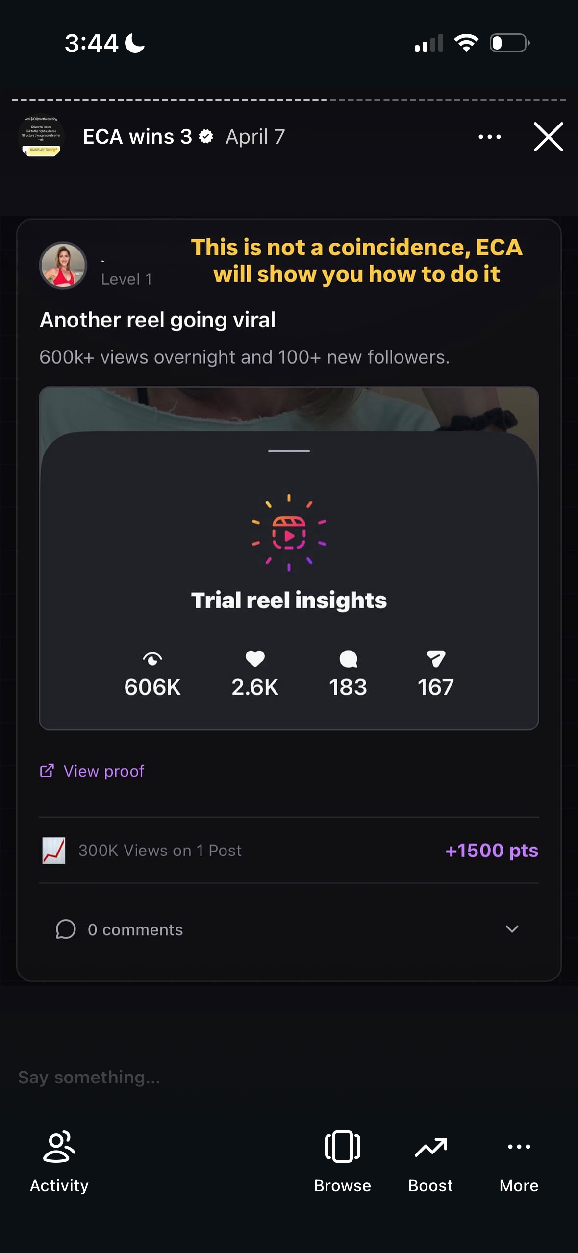 Revenue screenshot from Allie B. in San Diego