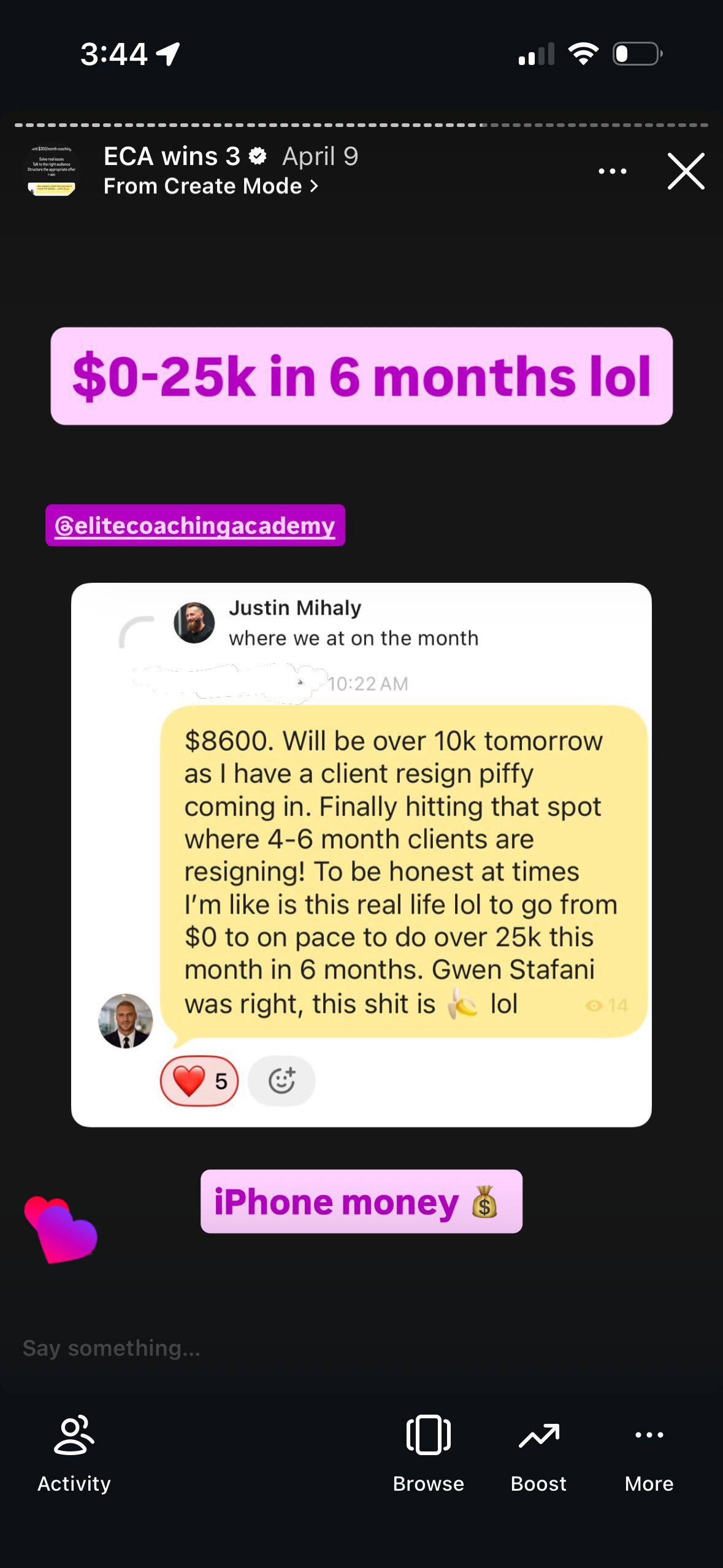 Revenue screenshot from Olivia R. in San Antonio