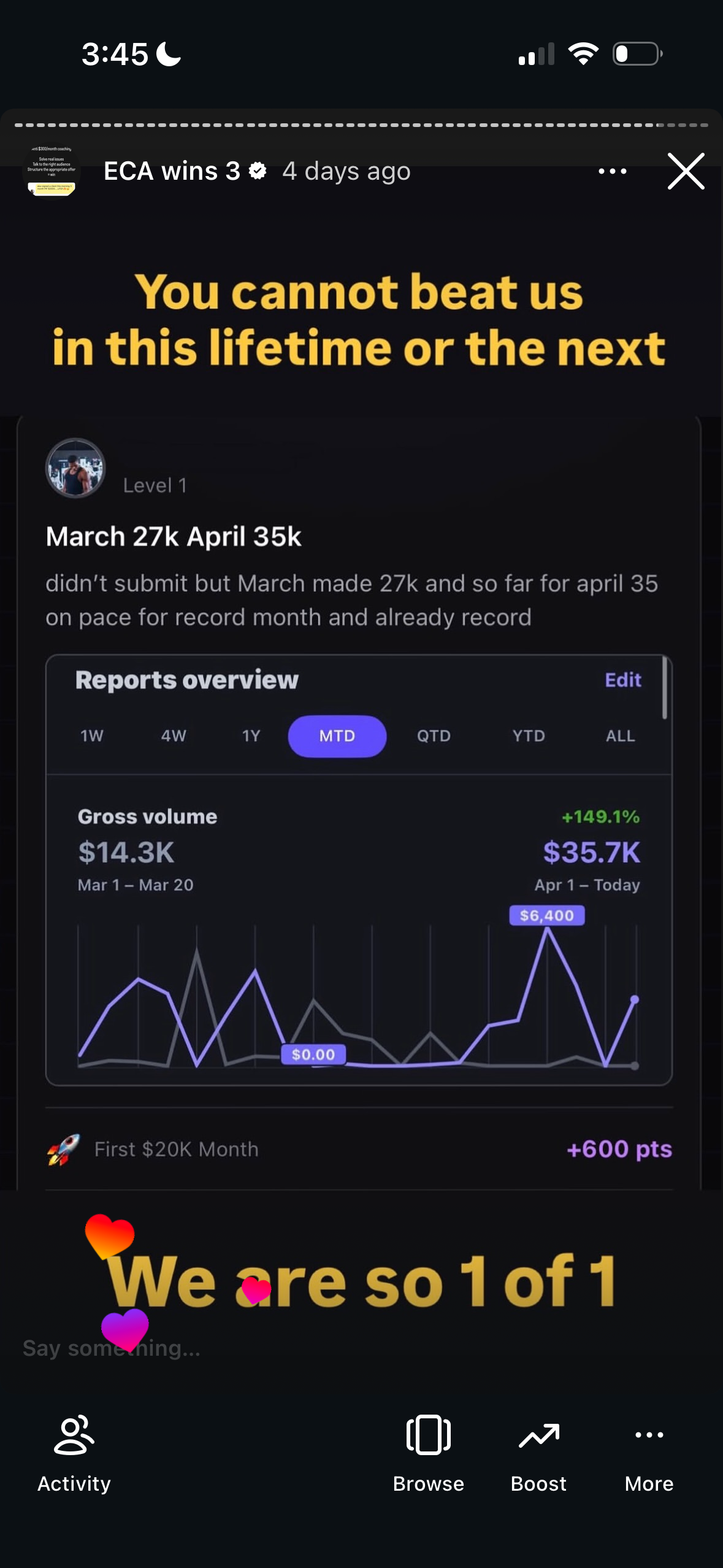 Revenue screenshot from Daniel S. in Dallas