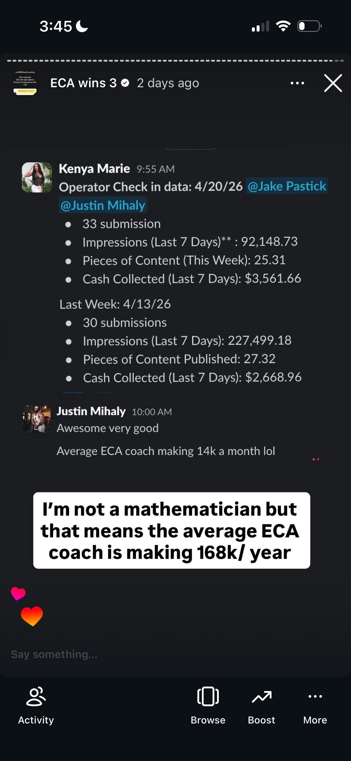 Revenue screenshot from Jason L. in Charlotte