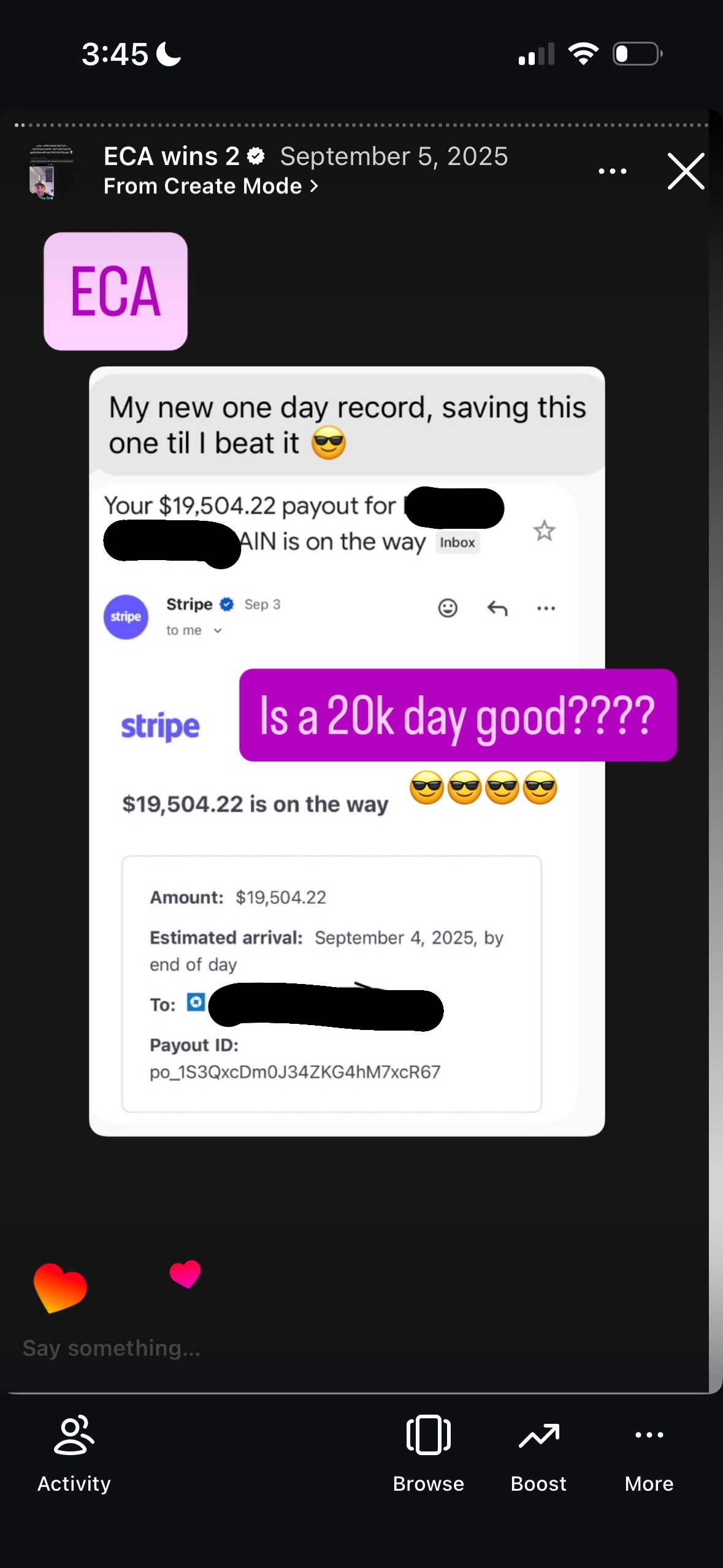 Revenue screenshot from Julian P. in Los Angeles