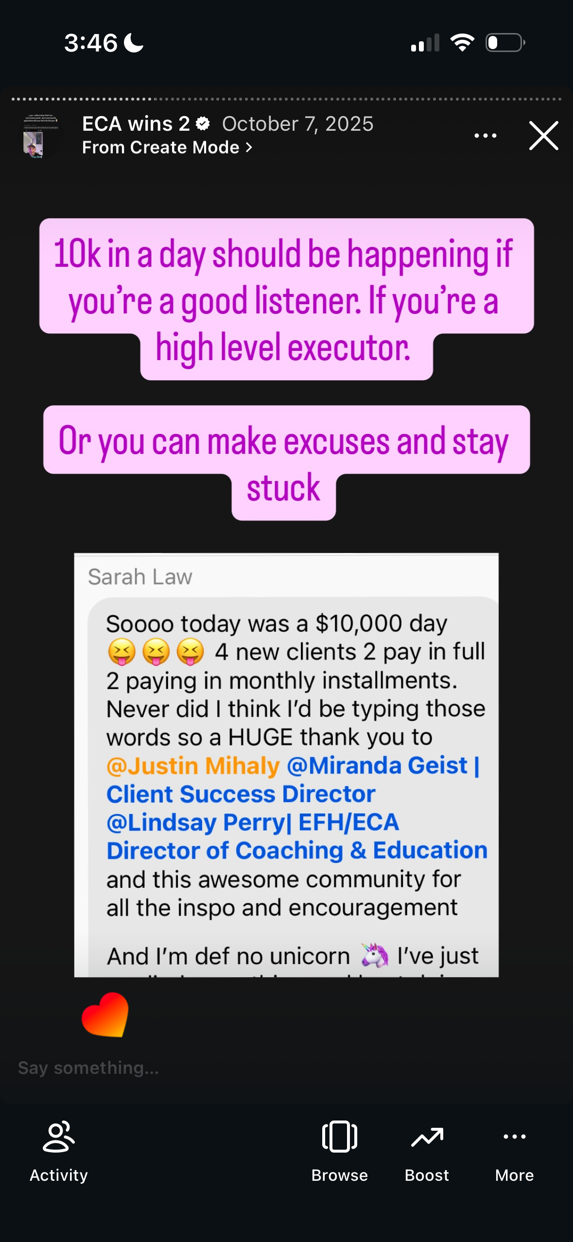 Revenue screenshot from Samantha L. in Austin